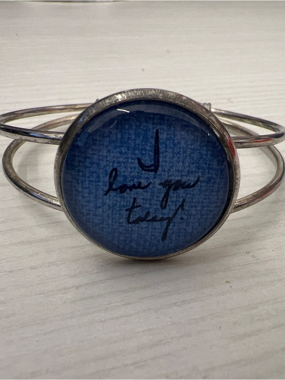 Silver Open Cuff Bracelet with Blue Stone Accent